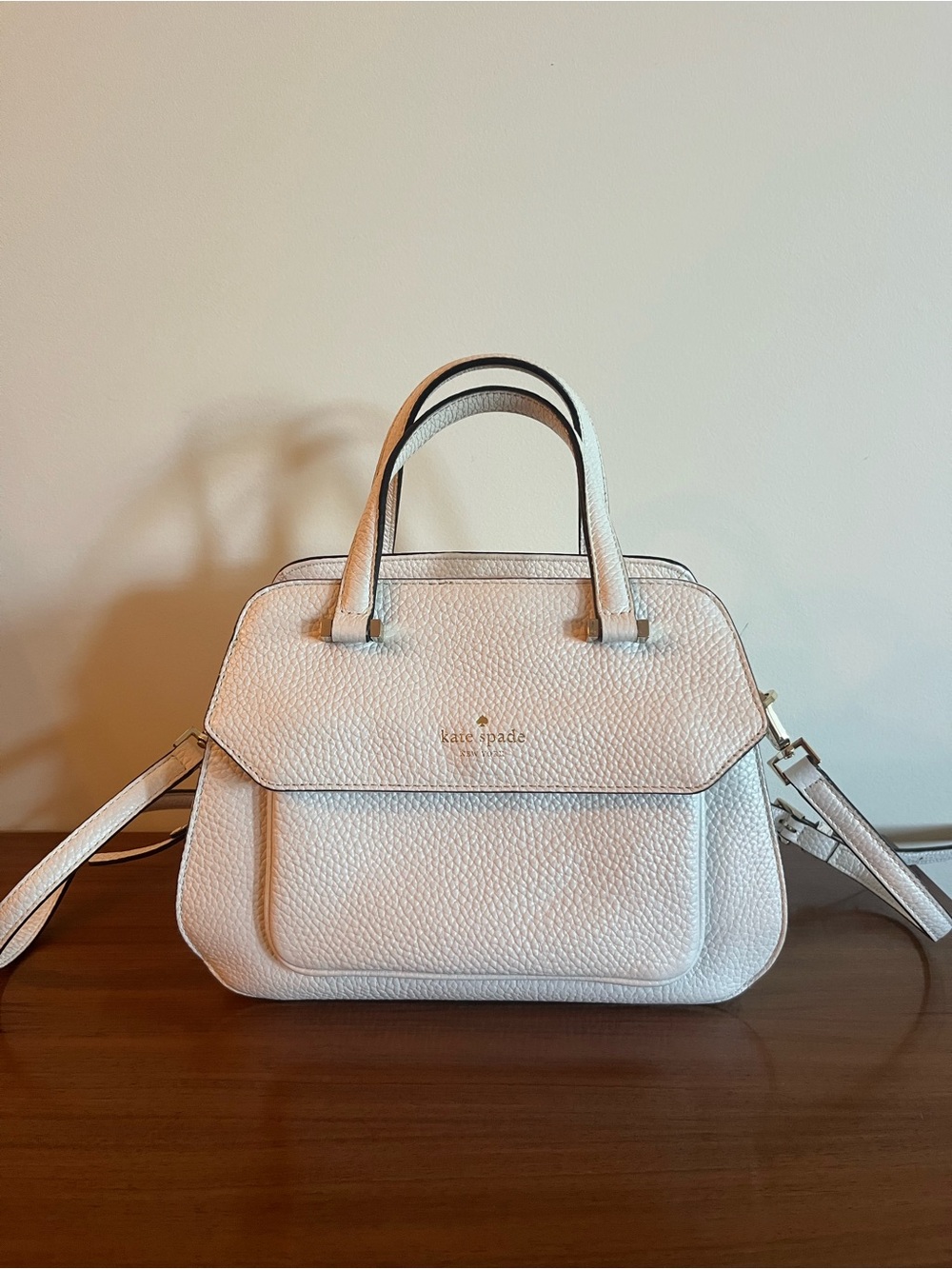 kate spade White Pebbled Leather Top-Handle Satchel